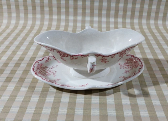 Ancienne Saucière K G Lunéville Menton Rose Et Blanche - Céramique Vintage