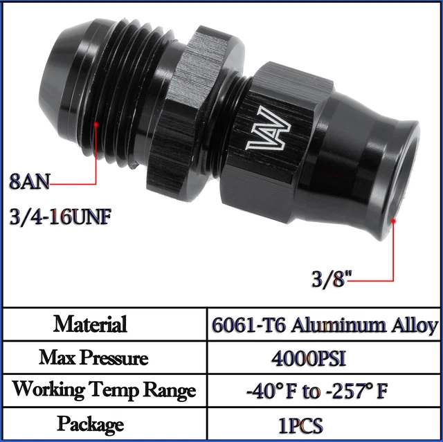 1PC 8AN Male to 3/8" Pipe Tube Fuel Line Fitting W/Brass Ferrule Black Hardline