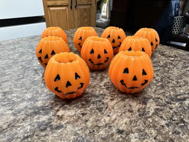 9 Vintage Halloween 2 Sided Pumpkin Candles Gurley? New