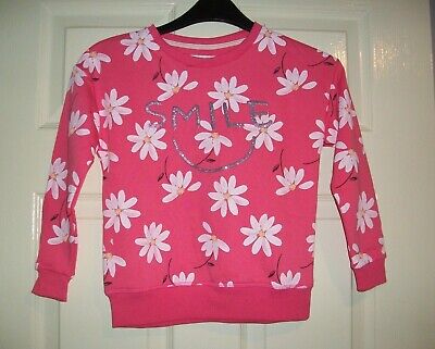 Girls Lovely Long Sleeve Pink Daisy Motif Sweatshirt Top Age 3-4 Bnwt