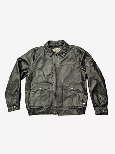 Harley Davidson Black Leather Motorcycle Bomber Style Jacket Mens Size XL