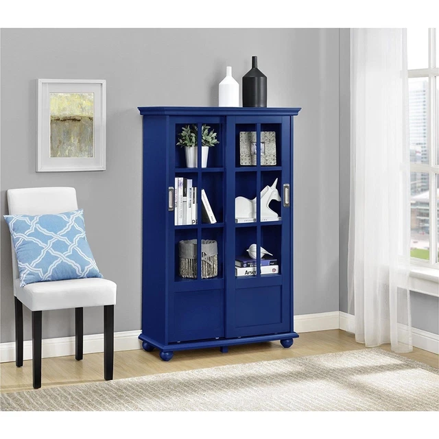 NAVY BLUE BARRISTER Glass Door Bookcase Bookshelf Wooden