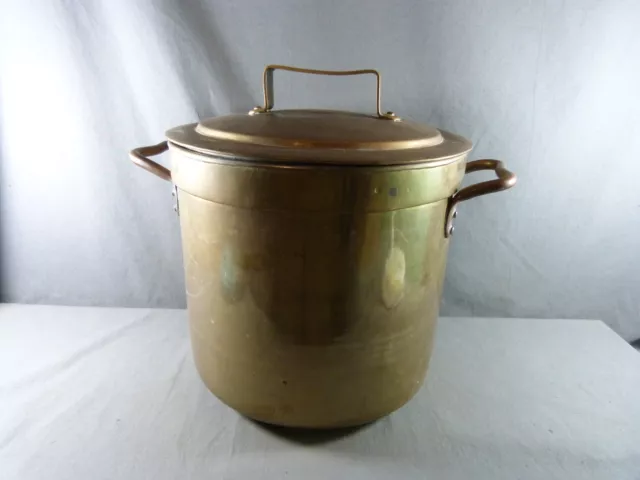 Large French Vintage Copper Marmite Stock Pot Stew Pan with Lid Ø 10 1/2" tinned