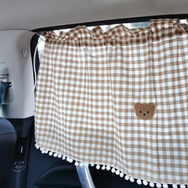 Universal Car SunShade Plaid Check Curtains Cute Car Rear Side Window UV Protect