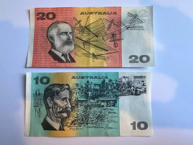 Commonwealth Of Australia $20 Twenty & $10 Ten Dollar Bank Notes (one of Each)