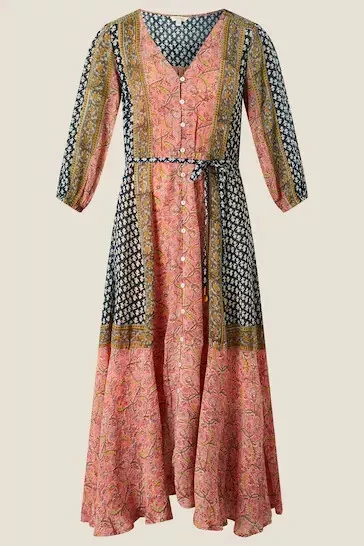 Monsoon Gabriella Midi Dress Coral Button Down Artisan Studio New 12 14