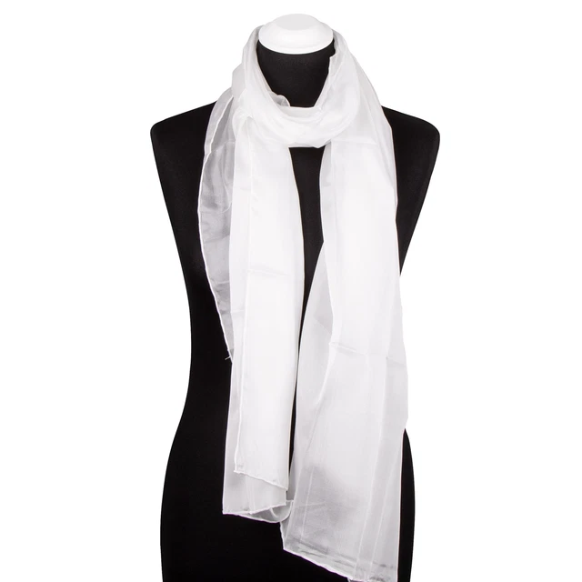 Chal de Seda Pañuelo Bufanda Blanco Natural Blanco Pesada Seda 180x45cm