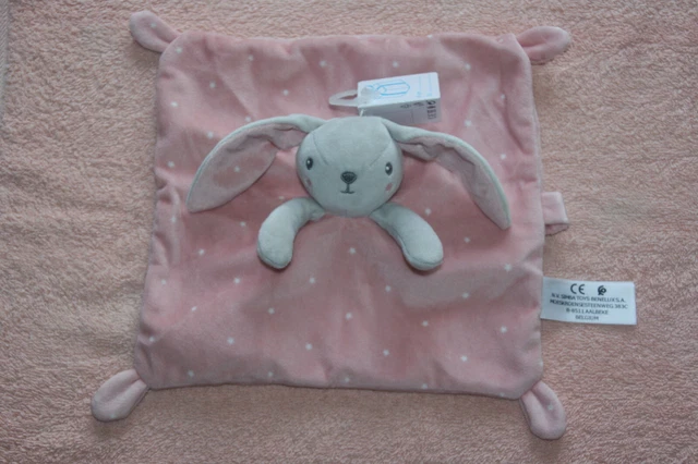 Simba Toys Doudou Lapin Plat Rose Gris Etoiles Blanc Noeuds Neuf Etiquette