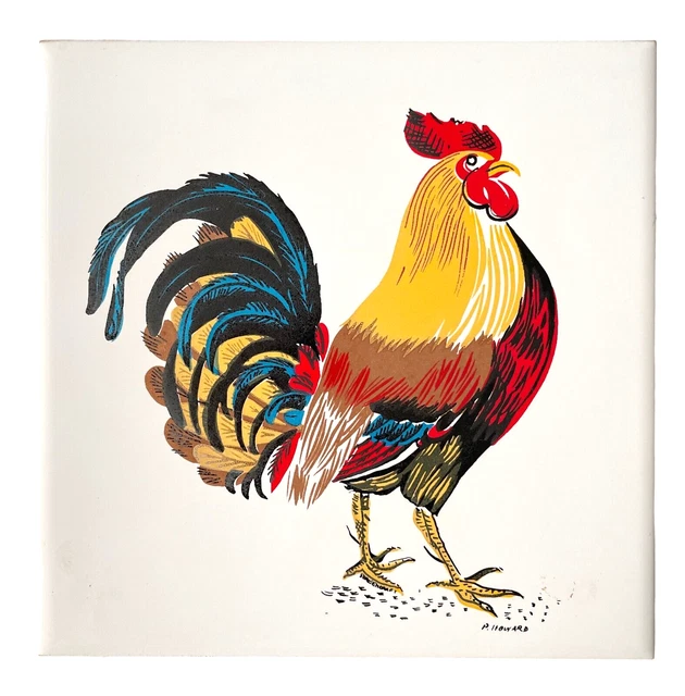 Screencraft Ceramic Tile of Rooster Wall Hanging Décor Trivet Cork Back ~ 6"x6"