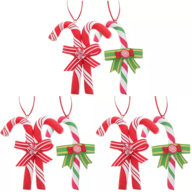 6 Pcs Soft Clay Pendant Polymer Candy Cane Ornaments House Decorations for Home