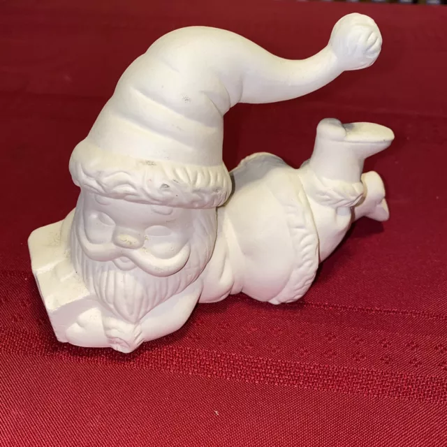 Vintage Maxine Mold Ceramic Bisque Santa Claus Holding Present Ready To Paint