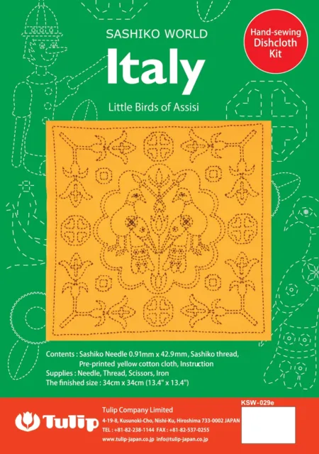 Sashiko World Hawaii Stamped Embroidery Kit-Italy Little Birds of Assisi