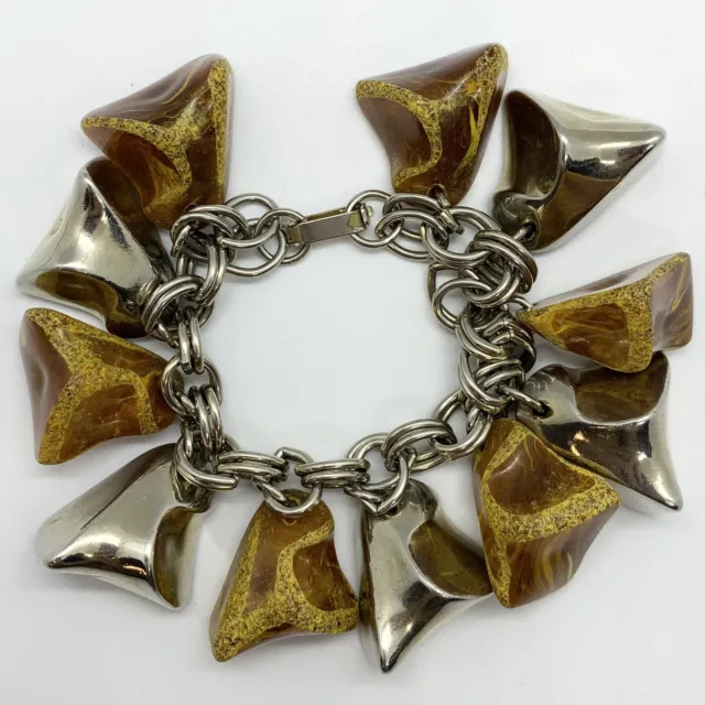 Vtg 1970’S Statement Bracelet Dangles Large Lucite Faux Amber Nugget 6.5”