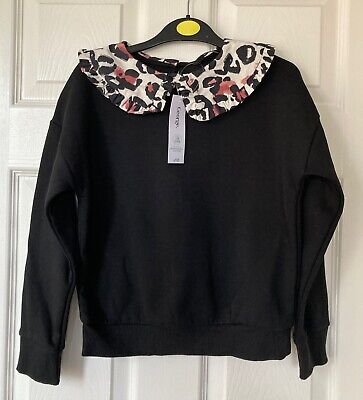 NEW GEORGE Girls Black Animal Print Collared Sweatshirt: 6-7, 7-8, 8-9, 9-10 Yrs
