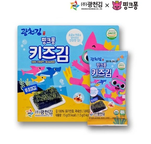 PINKFONG BABY SHARK Kids Crispy Organic Seaweed Laver Snack No Salt 2g pinkfong-baby-shark-kids-crispy-organic-seaweed-laver-snack-no-salt-2g