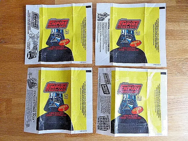 4 Different (Adverts) Star Wars T.e.s.b. Movie Empty Wax Wrappers Topps Gum 1980