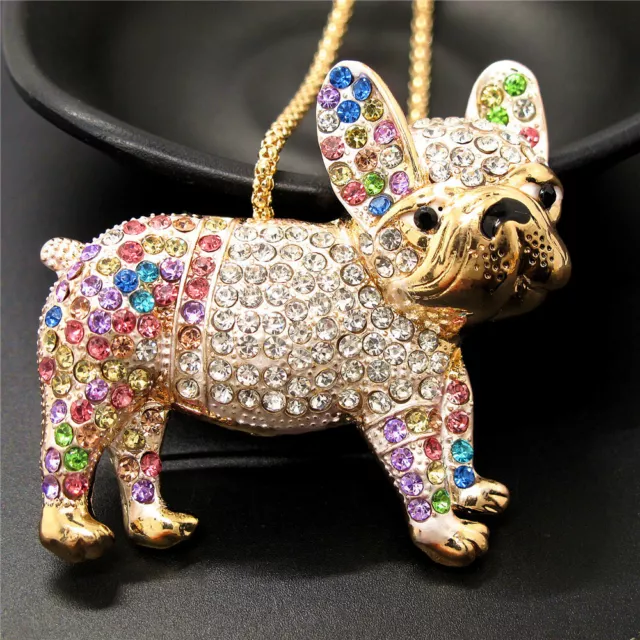 Fashion Women Mixcolor Rhinestone Bling Cute Pug Dog Crystal Pendant Necklace