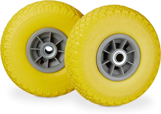 Relaxdays 2 X Hand Truck Tyre, Non-Flat Solid Rubber Wheels, 3.00-4”, 20Mm Axle,
