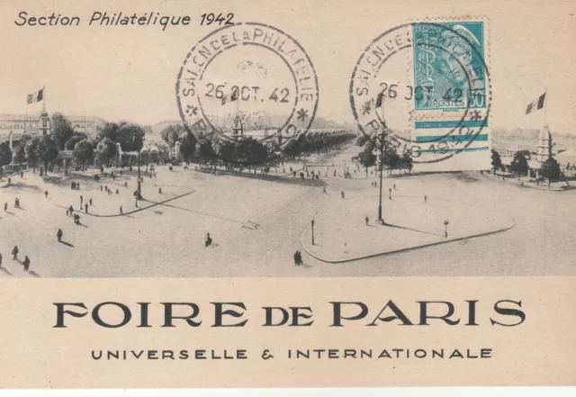 Carte Postale Foire De Paris 1942 +Yt 414 Avec Barres Sur Marge