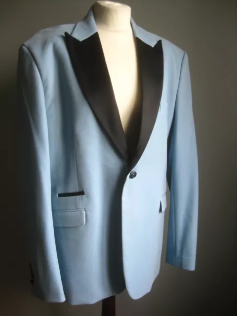 MENS blue VELVET TUXEDO JACKET 46 black lapel collar DJ CAVANI baby pale