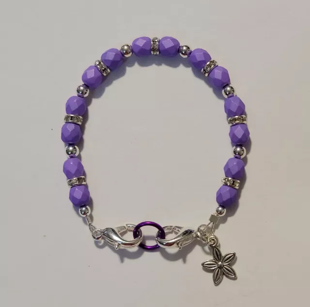 Purple Saturated Czech Glass Beads Medical Alert ID Replacement Bracelet