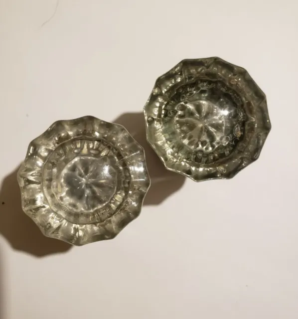 Lot Of 7 Antique Glass Door Knobs 12 Point Brass Clear Crystal Home Decor