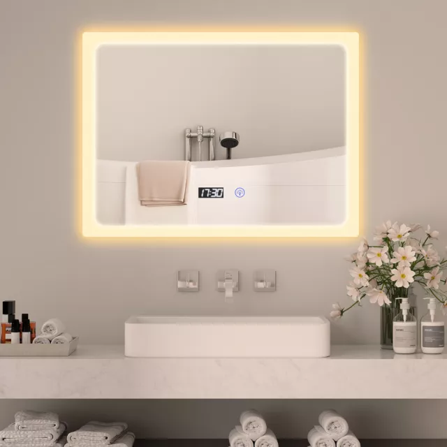 ELECWISH Bathroom Mirror LED Lighted Wall Mounted Vanity Mirror with Anti Fog