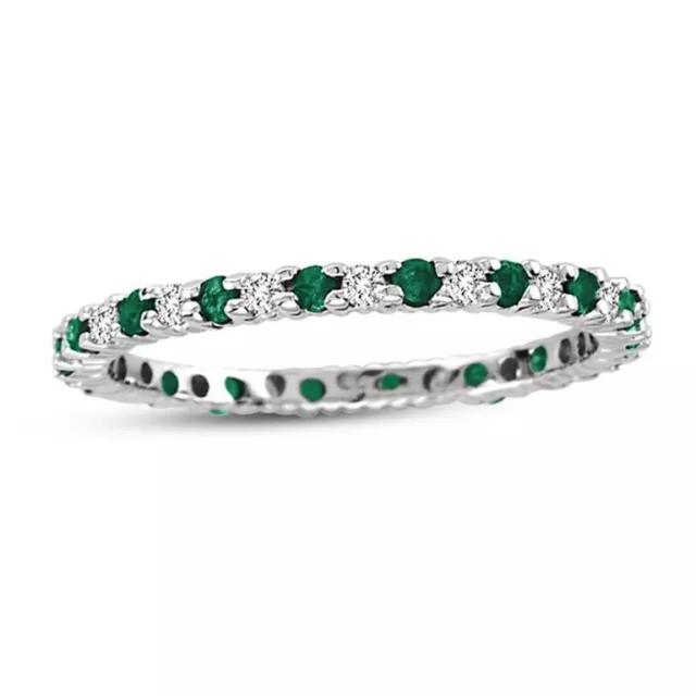 Suzy Levian 14K 0.55 ct. tw. Diamond & Emerald Eternity Ring White Gold Band