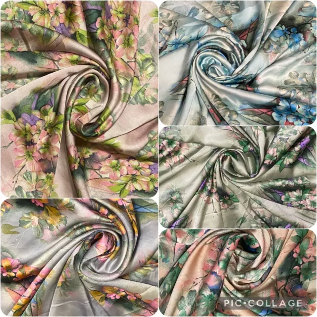 Printed Silky Charmeuse Faux Silk Satin Fabric Dress Craft Draping Material 58''