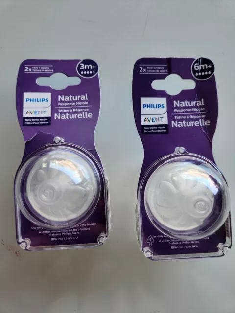 NEW Philips Avent Natural Baby Bottle Nipple - 2 Packages  3Month & 6Month