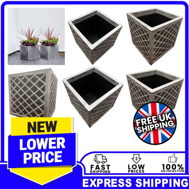 Pewter Grey Large 38cm Square Lazio Trough Patio Planter For Flowers & Plants