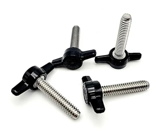 1/4"-20 x 1 1/4" Thumb Screw T Bolts with Black Butterfly Tee Wing Knob 4 Pack