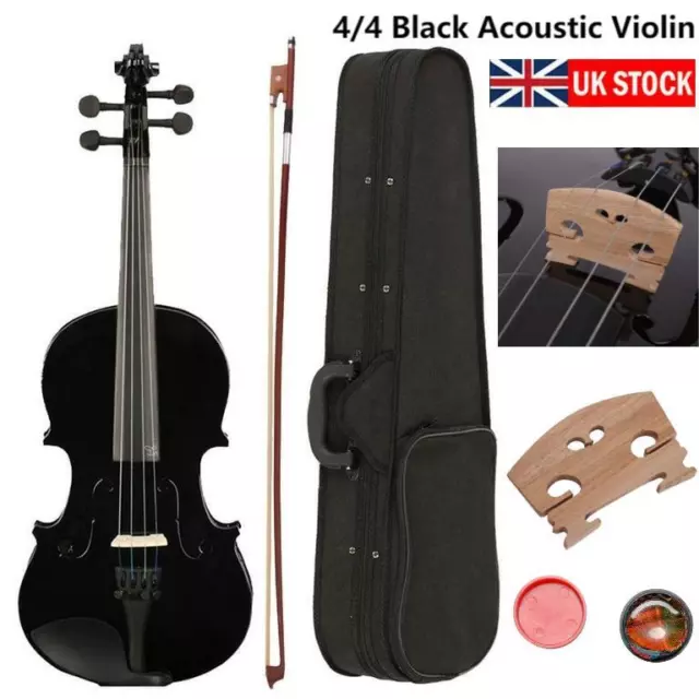 4/4 Black Acoustic Violin Fiddle Set with Hard Case, Bow,Rosin for Kids Beginner