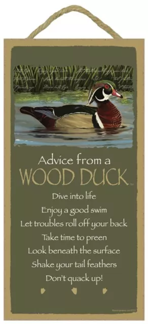 ADVICE FROM A WOOD DUCK Primitive Wood Hanging Sign 5" x 10"