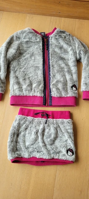 Giacca e gonna abbinata pelliccia grigia Tuctuc età 6 ragazze con bordo glitter rosa