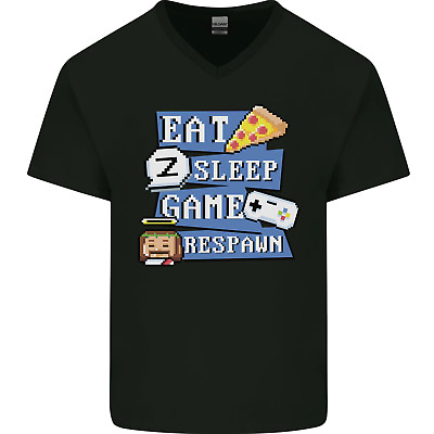 Gaming Eat Sleep Game Respawn Gamer Arcade Mens V-Neck Cotton T-Shirt