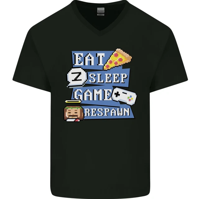 T-shirt da uomo scollo a V cotone scollo a V gioco Eat Sleep Game Respawn Gamer