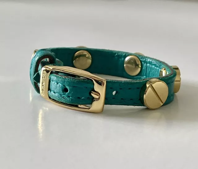 CC Skye Signature Single Wrap Gold Tone Screw Turquoise Italian Leather Bracelet