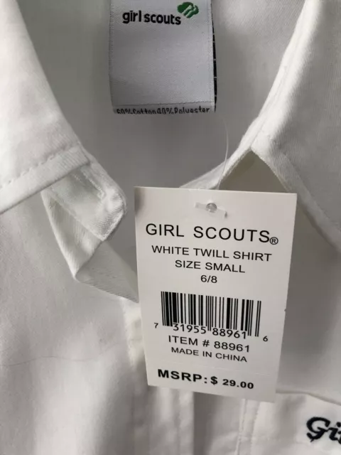 Ladies Girl Scout White Twill Long Sleeve Shirt Sz 6/8 2