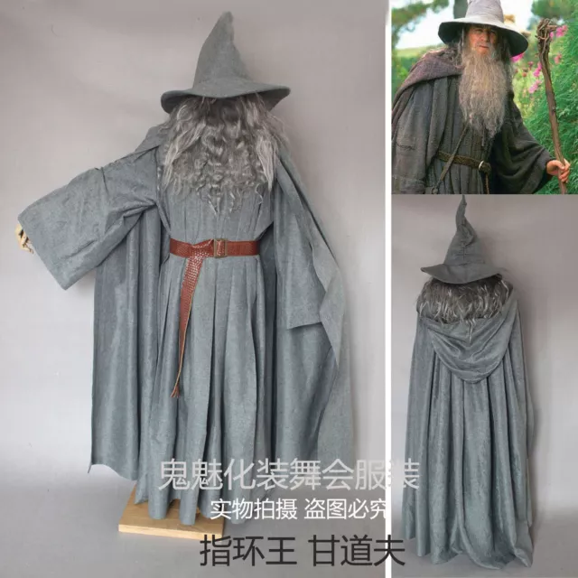Lord Of The Rings Gandalf Gray Robe Cloak The Hobbit Wizard Hat Cosplay Costume