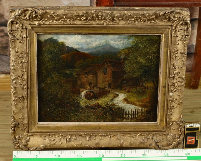 Kalckreuth Pintura Al Óleo Antiguo Fechado 1896 Paisaje Molinillo Pescador