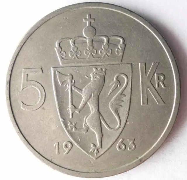 1963 NORWAY 5 KRONER - Excellent Coin - FREE SHIP - Bin #344