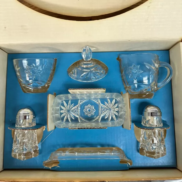 Anchor Hocking Early American Prescut 7 Piece Table Service Glass Vintage in Box 2