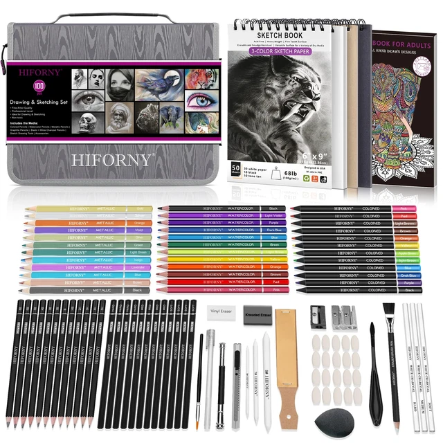 HIFORNY 176-teiliges Zeichenset Mit Skizzenbuch – Graphit, Aquarell, Metallstifte & Zubehör Für Anfänger & Profis