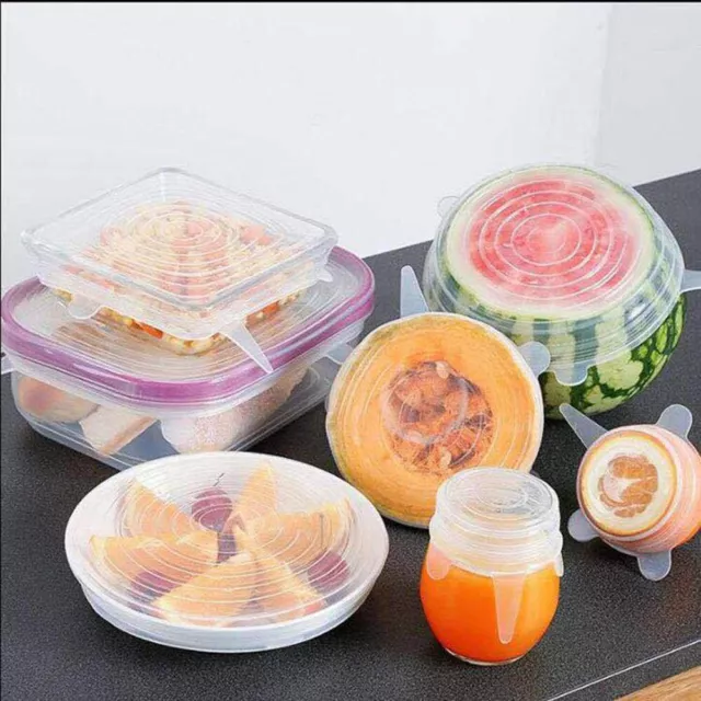 Reusable Silicone Stretch Lids Kitchen food Storage Wraps Cover Various 6 Pcs