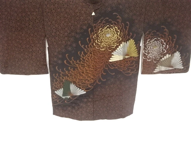 82914# Japanese Kimono / Antique Haori / Urushi / Woven Kiku