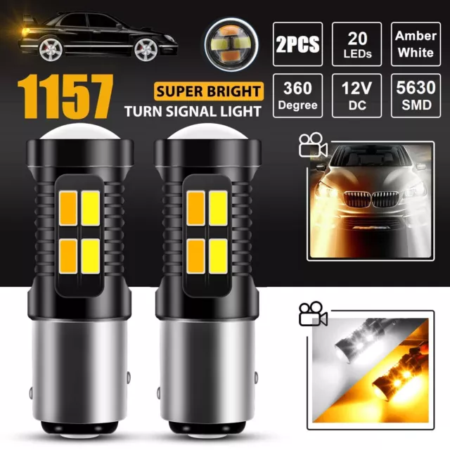 2X 1157 LED White/Amber DRL Switchback Turn Signal Indicator Parking Light Bulbs