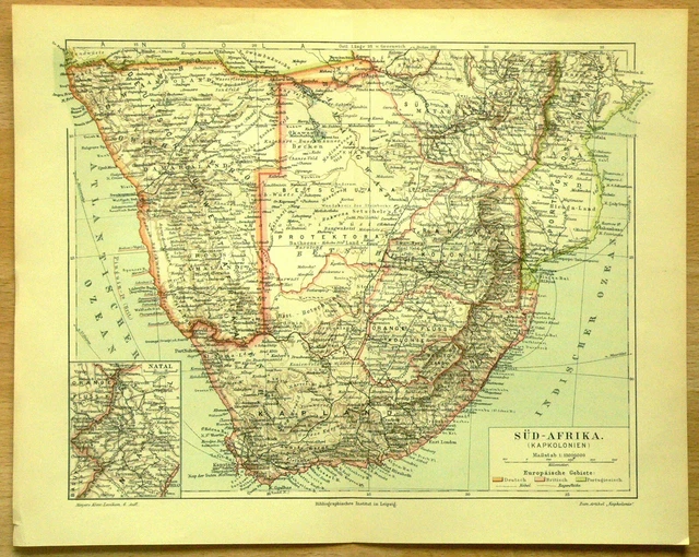 1906: Kolonien: Alte Landkarte:  "SÜD -AFRIKA" Kap-Kolonien ( Kolonialismus )