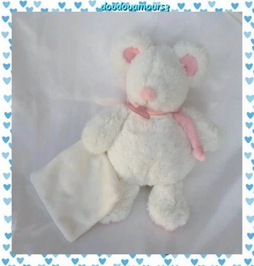 Doudou Peluche Souris Blanc  Rose Mouchoir Mon tout petit Doudou Et Compagnie