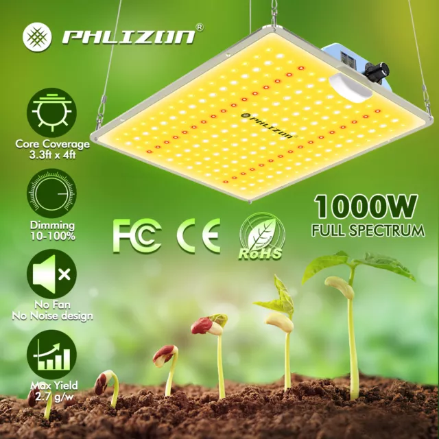 Phlizon 1000W w/Samsung LM281B LED Grow Light Full Spectrum for All Plants Veg